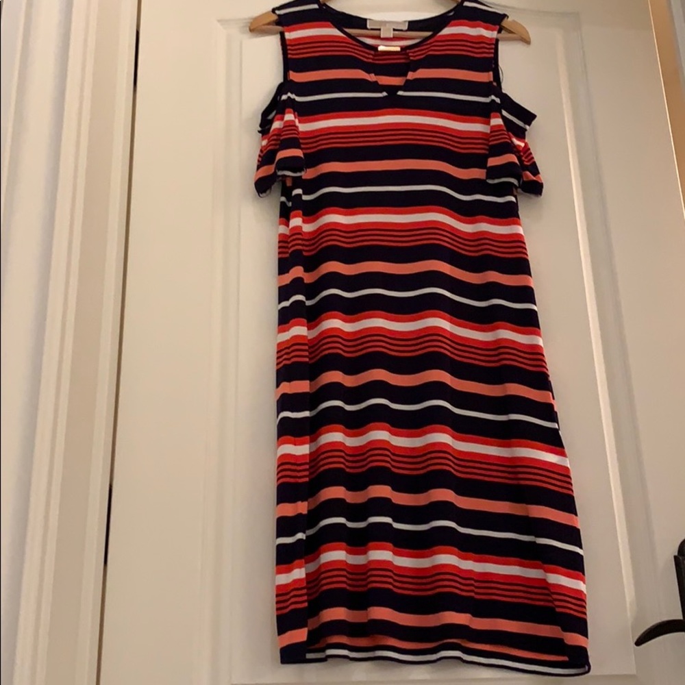 michael kors striped dress w/ cutout sleeves